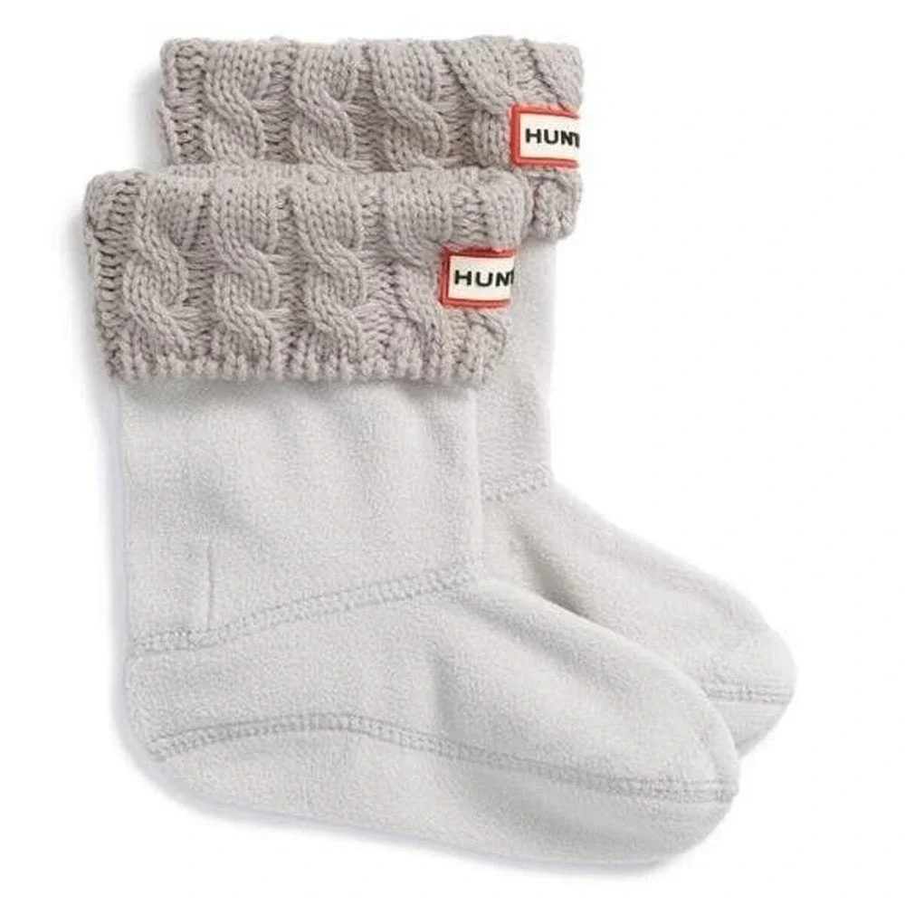 Hunter Boot Socks Tall Cable Knit Fleece Youth XL Tall Greige (grey/beige)